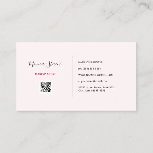 Eenvoudige make-up artist Chic Pink Lips en QR-cod Visitekaartje (Achterkant)