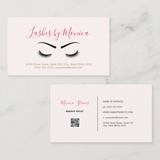 Eenvoudige make-up artist met wimpers en wenkbrauw visitekaartje (Voorkant / Achterkant)