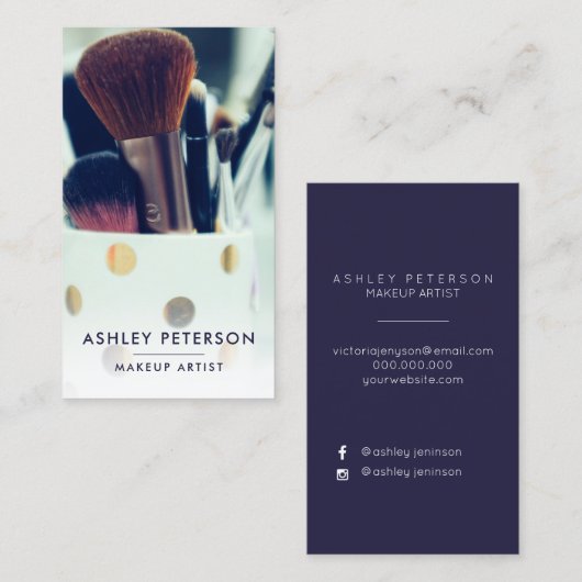Eenvoudige make-upfotografie met minimale typograf visitekaartje (Voorkant / Achterkant)