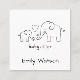 Eenvoudige Mama Baby Elephant Heart Babysitter Vierkante Visitekaartje