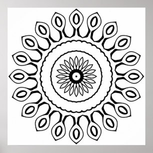 Eenvoudige Mandala Kleurplaat met Traanvormige Blo Poster