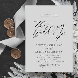 eenvoudige manuscript zwarte en witte trouwuitnodi kaart