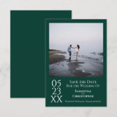 Eenvoudige maragdgroene moderne minieme fotobruilo save the date (Voorkant / Achterkant)