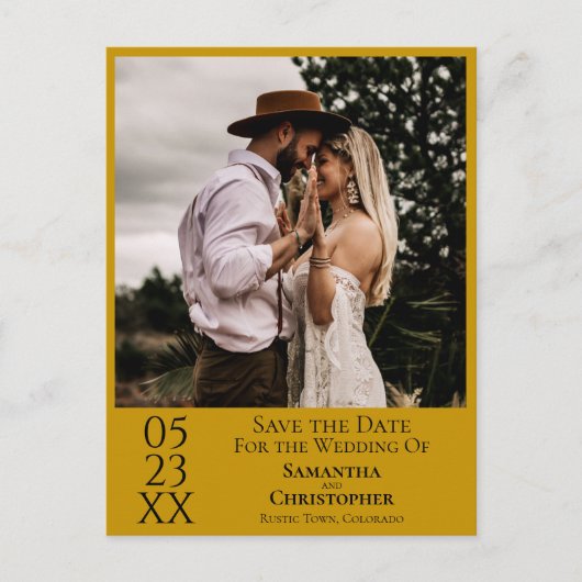 Eenvoudige Marigold Wedding Save the Date Foto Briefkaart (Voorkant)