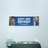Eenvoudige Marine Blauw 2 Foto Happy Birthday Part Spandoek (Beurs)