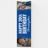 Eenvoudige Marine Blauw 2 Foto Happy Birthday Part Spandoek (Verticaal)