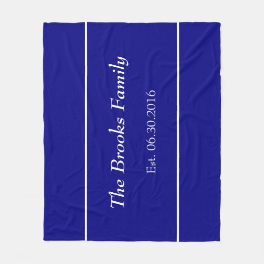 Eenvoudige Marine Blauw en Wit Familienaam Datum E Fleece Deken (Voorkant)