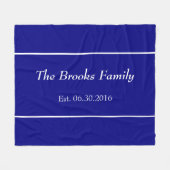 Eenvoudige Marine Blauw en Wit Familienaam Datum E Fleece Deken (Voorkant (Horizontaal))