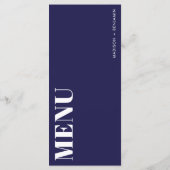 Eenvoudige marine blauw en wit vet moderne bruilof menu (Achterkant)