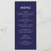 Eenvoudige marine blauw en wit vet moderne bruilof menu (Voorkant)