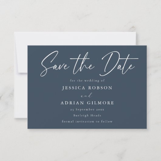 Eenvoudige Marine Blauw Minimal Modern Wedding Save The Date (Voorkant)