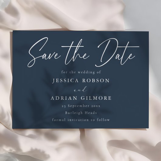 Eenvoudige Marine Blauw Minimal Modern Wedding Save The Date