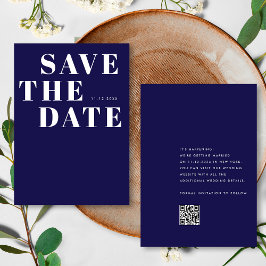 Eenvoudige marine blauw minimalistische QR code br Save The Date