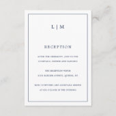 Eenvoudige Marine Blauw Monogram Elegante Huwelijk Informatiekaartje (Voorkant)