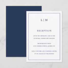 Eenvoudige Marine Blauw Monogram Elegante Huwelijk Informatiekaartje