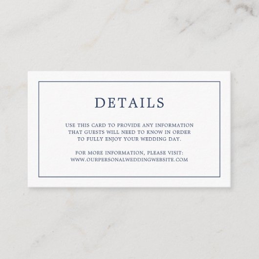 Eenvoudige Marine Blauw Monogram Elegante Huwelijk Informatiekaartje (Voorkant)