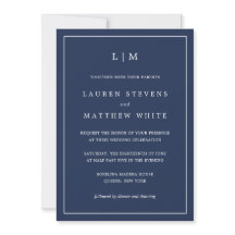 Eenvoudige Marine Blauw Monogram Elegante Huwelijk