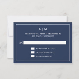 Eenvoudige Marine Blauw Monogram Elegante Huwelijk RSVP Kaartje