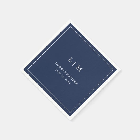 Eenvoudige Marine Blauw Monogram Elegante Huwelijk Servet (Hoek)