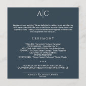 Eenvoudige Marine Blauw Monogram Huwelijksceremoni Programmakaart (Voorkant)