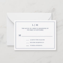 Eenvoudige Marine Blauw Monogram Mini Huwelijk RSV Notitiekaartje