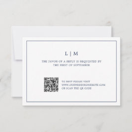 Eenvoudige Marine Blauw Monogram QR Code Elegant H RSVP Kaartje