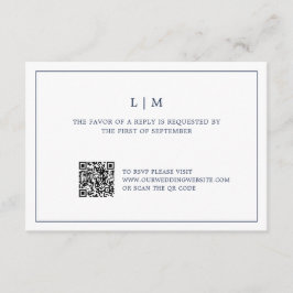 Eenvoudige Marine Blauw Monogram QR Code Elegant H RSVP Kaartje
