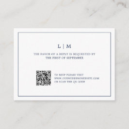 Eenvoudige Marine Blauw Monogram QR Code Trouwen R Notitiekaartje