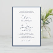 Eenvoudige Marine Blue Border Script QR Code Weddi Kaart (Staand voorkant)