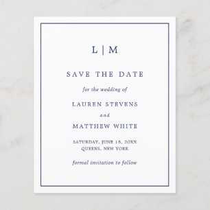 Eenvoudige Marine Blue Budget Wedding Save the Dat