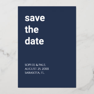 Eenvoudige marine Blue Save the Date Folie Invitat Uitnodiging