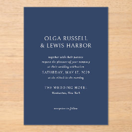 Eenvoudige marine en crème moderne bruiloft acryl uitnodigingen