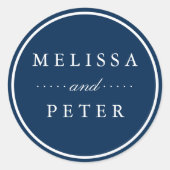 Eenvoudige marine en witte bruiloft ronde sticker (Voorkant)