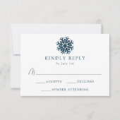 Eenvoudige Marine Sneeuwvlok bruiloft RSVP Kaartje (Voorkant)
