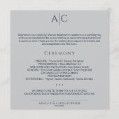 Eenvoudige Marine & Staal Grijs Monogram Huwelijks Programmakaart (Voorkant)