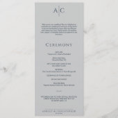 Eenvoudige Marine & Staal Grijs Monogram Huwelijks Programmakaart (Voorkant)