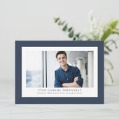 Eenvoudige marine tweed lijst classic foto afstude aankondiging (Staand voorkant)