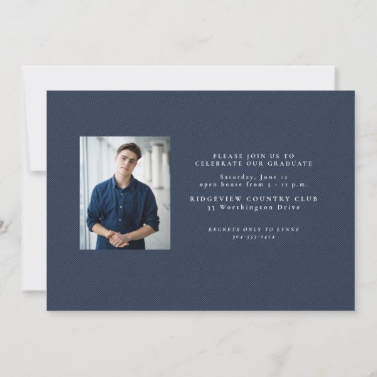 Eenvoudige marine tweed lijst classic foto afstude aankondiging (Achterkant)