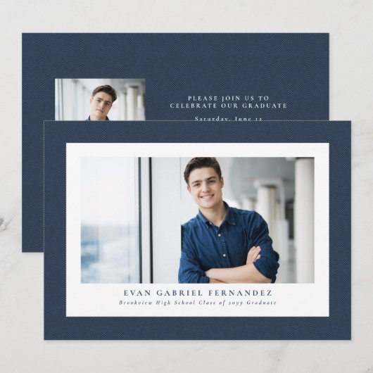 Eenvoudige marine tweed lijst classic foto afstude aankondiging (Voorkant / Achterkant)