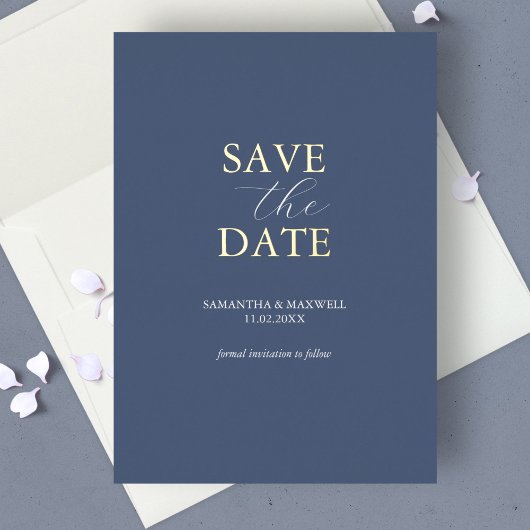 Eenvoudige marineblauw bespaart de datum van het h folie uitnodiging