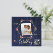 Eenvoudige marineblauw Bourgogne Fotobruiloft QR-c (Staand voorkant)