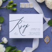 Eenvoudige marineblauw en witte moderne kalligrafi RSVP kaartje