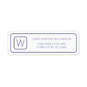 Eenvoudige marineblauw en witte monogram etiket (Voorkant)