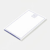 Eenvoudige marineblauw en witte monogram post-it® notes (Schuin)