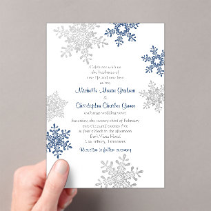 Eenvoudige marineblauw Silver Snowflake Winter Wed Acryl Uitnodigingen