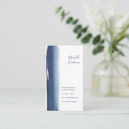 Eenvoudige marineblauw Waterverf Modern Visitekaartje (Staand voorkant)