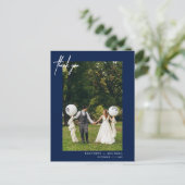 Eenvoudige marineblauwe foto modern dank u briefkaart (Staand voorkant)