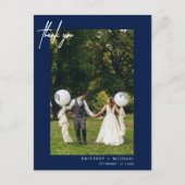 Eenvoudige marineblauwe foto modern dank u briefkaart (Voorkant)