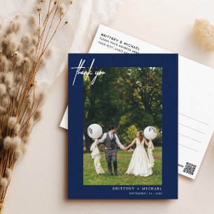 Eenvoudige marineblauwe foto modern dank u briefkaart