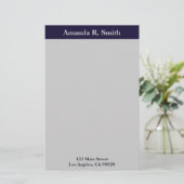 Eenvoudige marineblauwe grijs briefpapier (Staand voorkant)